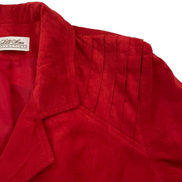 Vintage Lilli Ann Red Womens Ultrasuede Blazer Size 10 Notched Lapel - Picture 3 of 16